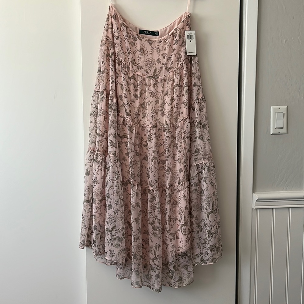 LAUREN RALPH LAUREN Midi Peasant Skirt size 6 pink floral tiered NWT